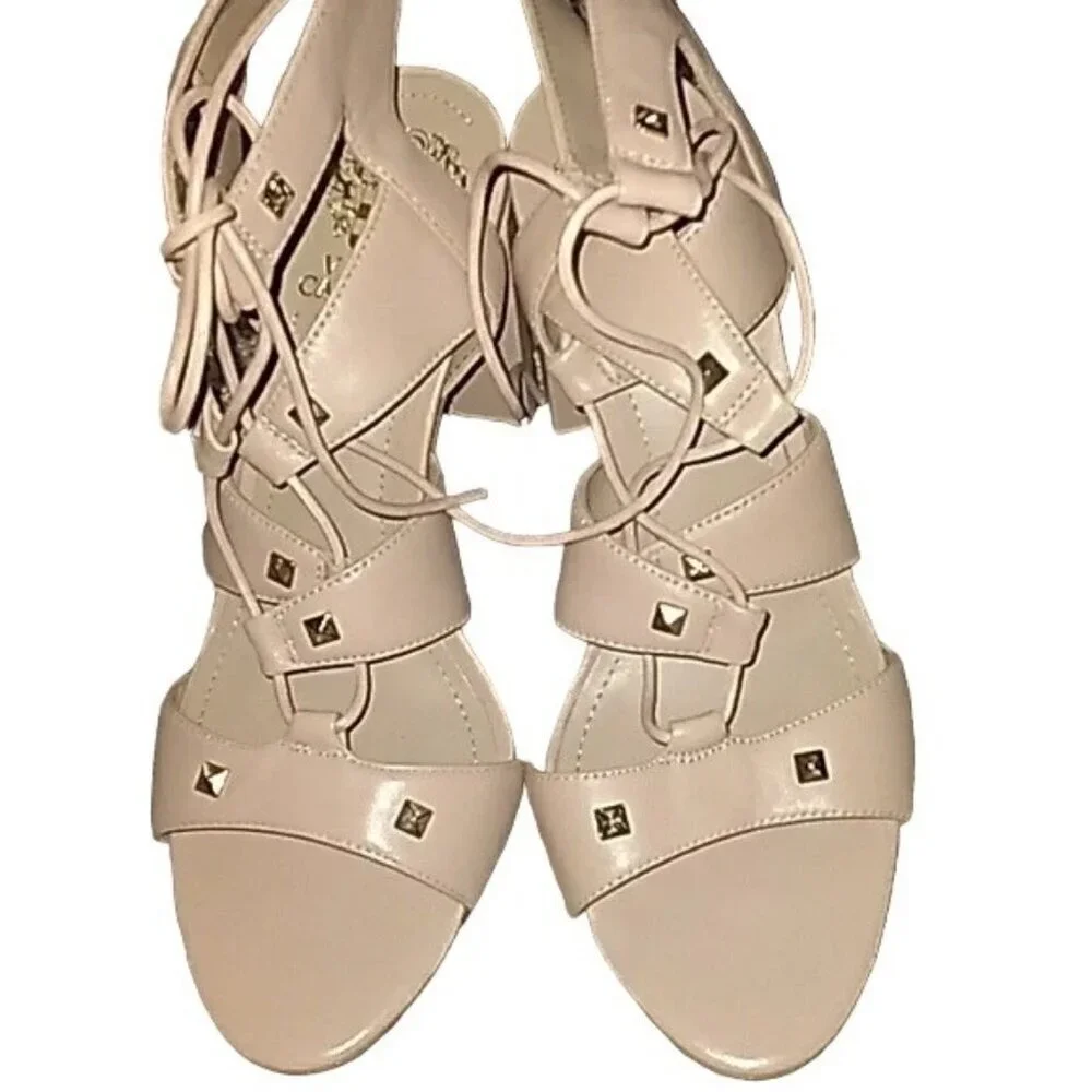 Vince Camuto Beige Leather Lace Up Heels